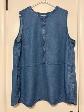 J. Jill Denim Women's Plus Blue Chambray Linen-Blend Popover Tunic Shirt Top 2X